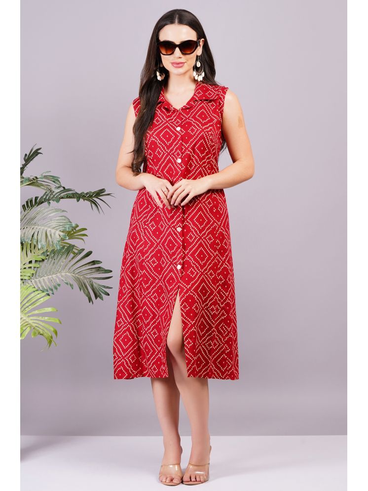     			JC4U Rayon Printed Midi Women's Shirt Dress - Red ( Pack of 1 )