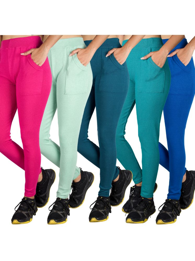     			KARARO JEGGINGS - Cotton Blend Skinny Fit Sea Green Women's Jeggings ( Pack of 5 )