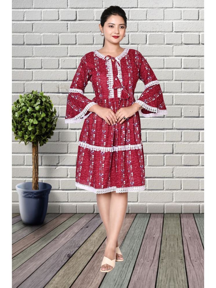     			LENYRUIZ- Fashion Rayon Printed Flared Women's Kurti - Maroon ( Pack of 1 )