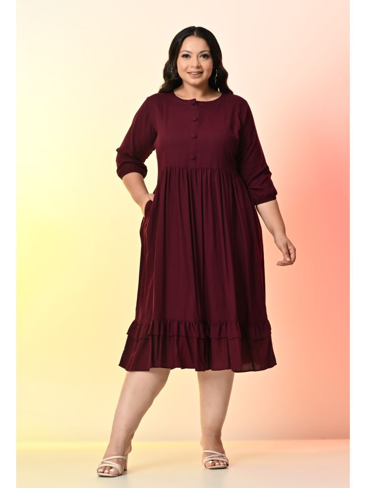     			PrettyPlus by Desinoor.com Cotton Blend Solid Midi Women's Fit & Flare Dress - Wine ( Pack of 1 )