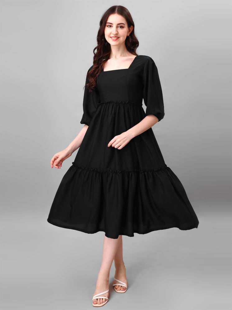     			RAIYANI FASHION Polyester Solid Midi Women's Fit & Flare Dress - Black ( Pack of 1 )