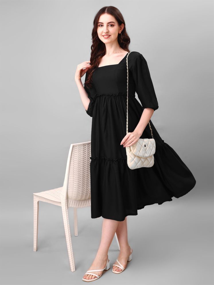     			RAIYANI FASHION Polyester Solid Midi Women's Fit & Flare Dress - Black ( Pack of 1 )