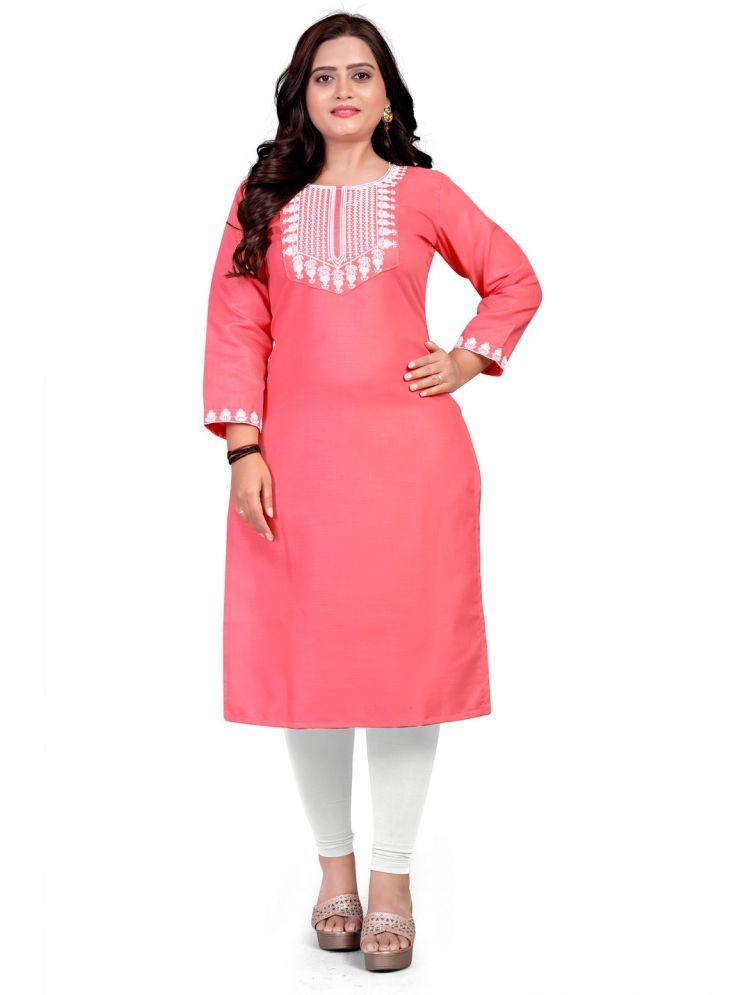     			SHIPYA Cotton Blend Embroidered Straight Women's Kurti - Pink ( Pack of 1 )