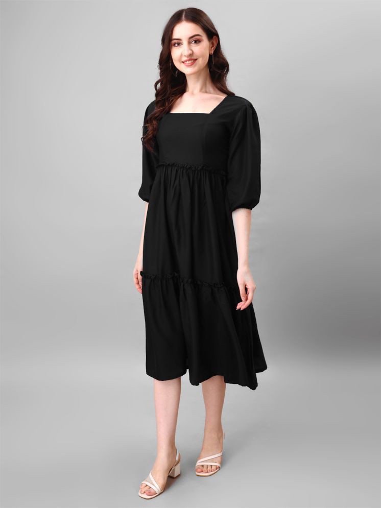     			Femvy Polyester Solid Midi Women's Fit & Flare Dress - Black ( Pack of 1 )