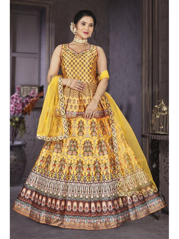     			KRIMMPLE Yellow Silk A-line Stitched Lehenga Single