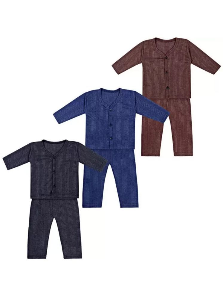     			Kids Front Open Baby Thermal Suit Top & Pajama Set for Baby Boys & Baby Girls, Pack of 3 (Multicolor)