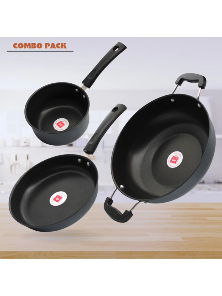     			LAZYWINDOW Grey Hard Anodised Non-Stick Cookware Sets ( Set of 3 )