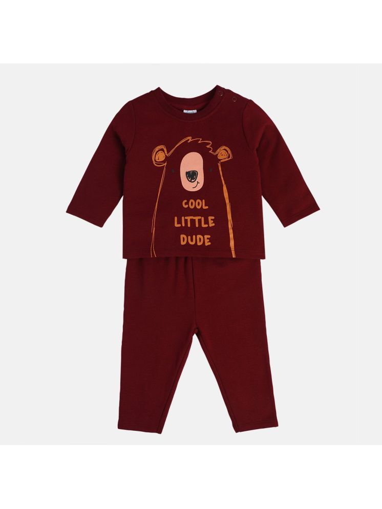     			MINI KLUB Maroon Cotton Blend Baby Boy T-Shirt & Trouser ( Pack of 1 )