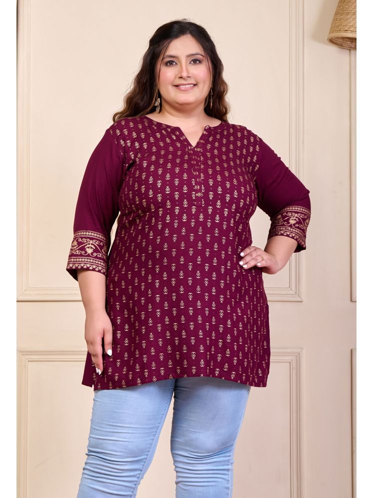     			PrettyPlus by Desinoor.com Rayon Printed Straight Women's Kurti - Wine ( Pack of 1 )