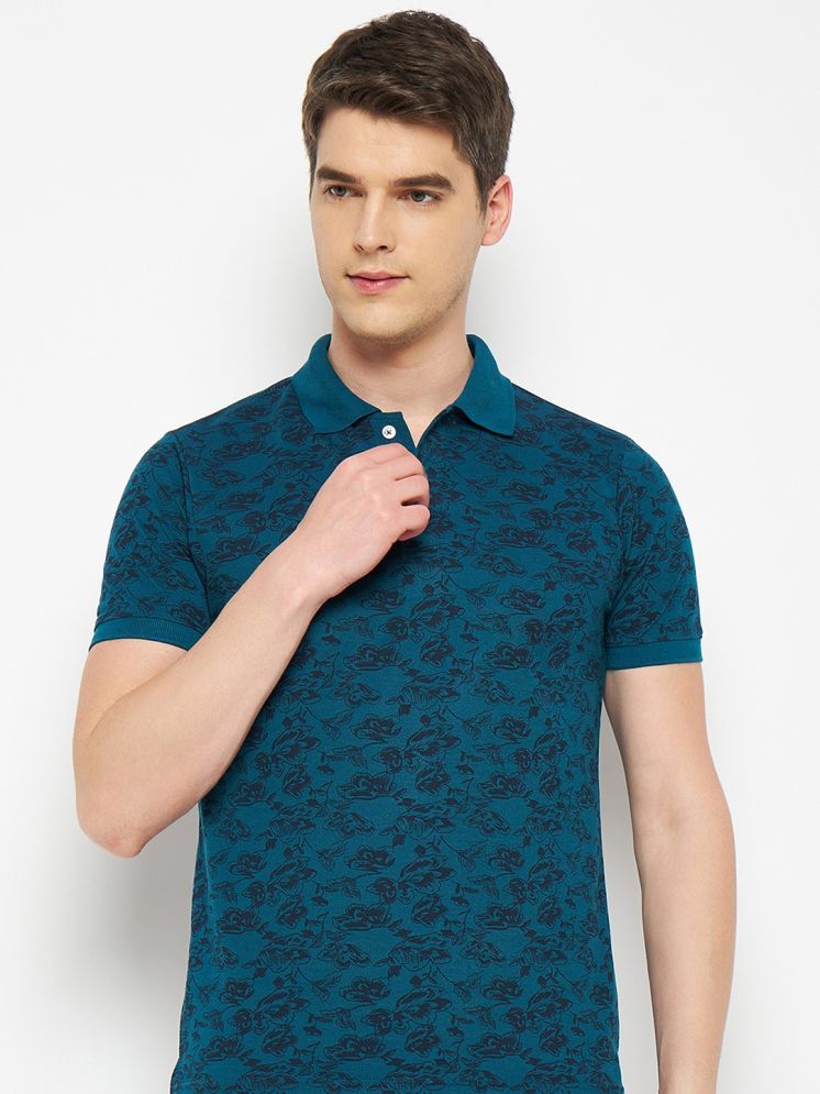     			RELANE Pack of 1 Cotton Blend Regular Fit Printed Half Sleeves Men's Polo T Shirt ( Turquoise )