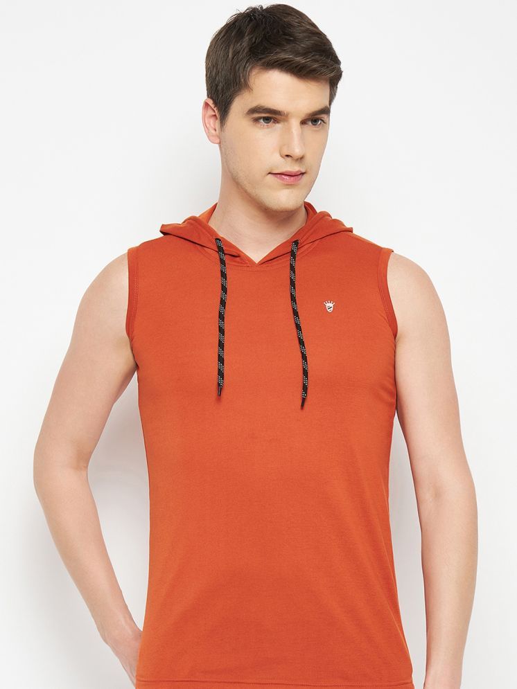     			RELANE Cotton Blend Regular Fit Solid Sleeveless Men's Hooded T-Shirt - Rust ( Pack of 1 )