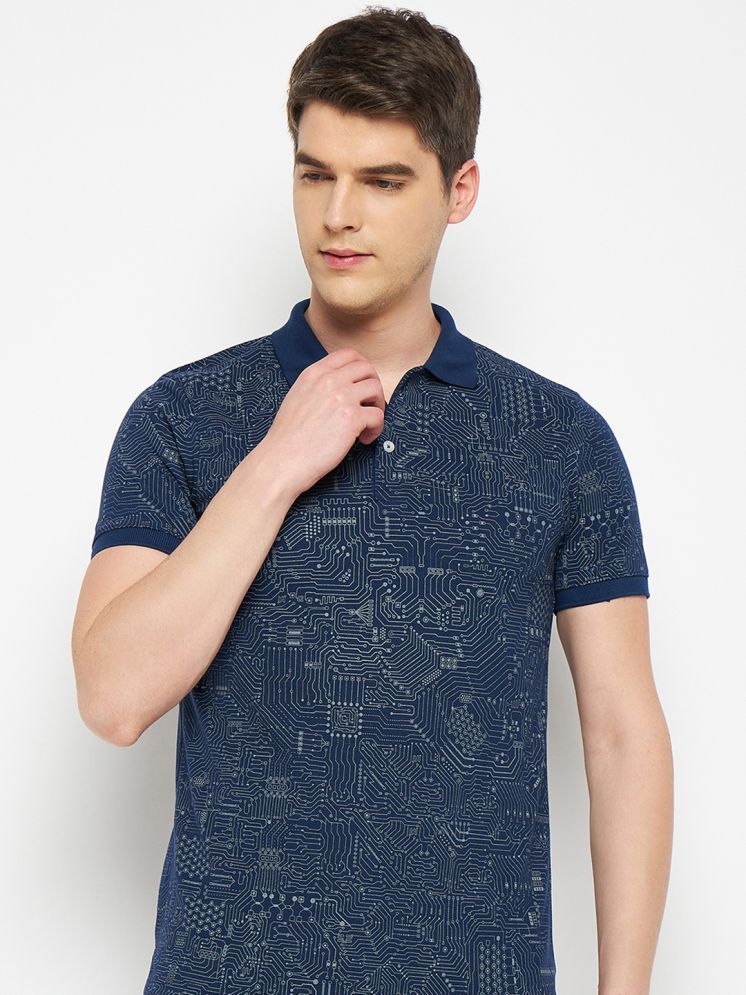     			RELANE Cotton Blend Regular Fit Printed Half Sleeves Men's Polo T Shirt - Navy Blue ( Pack of 1 )