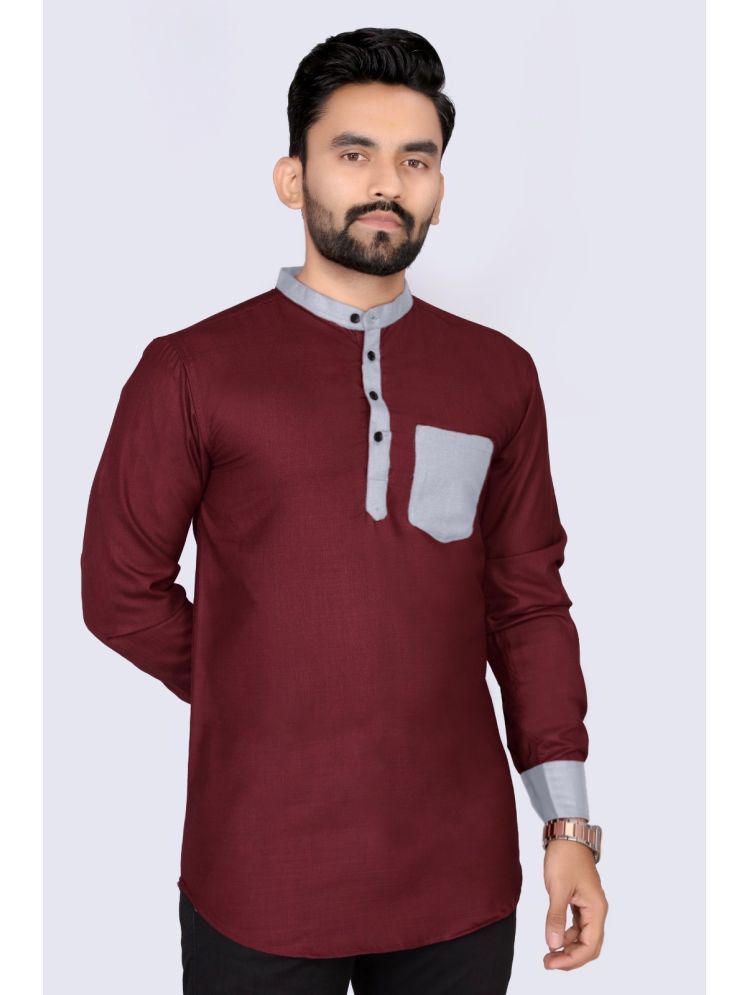     			S.K. CASUAL Maroon Cotton Men's Shirt Style Kurta ( Pack of 1 )