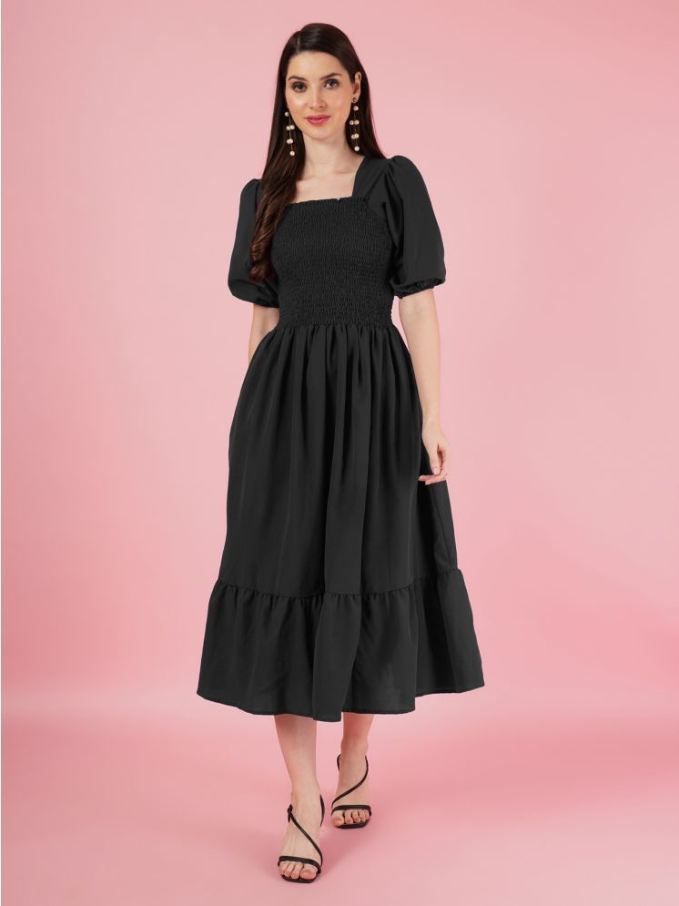     			Krunal Raiyani Polyester Solid Midi Women's Fit & Flare Dress - Black ( Pack of 1 )