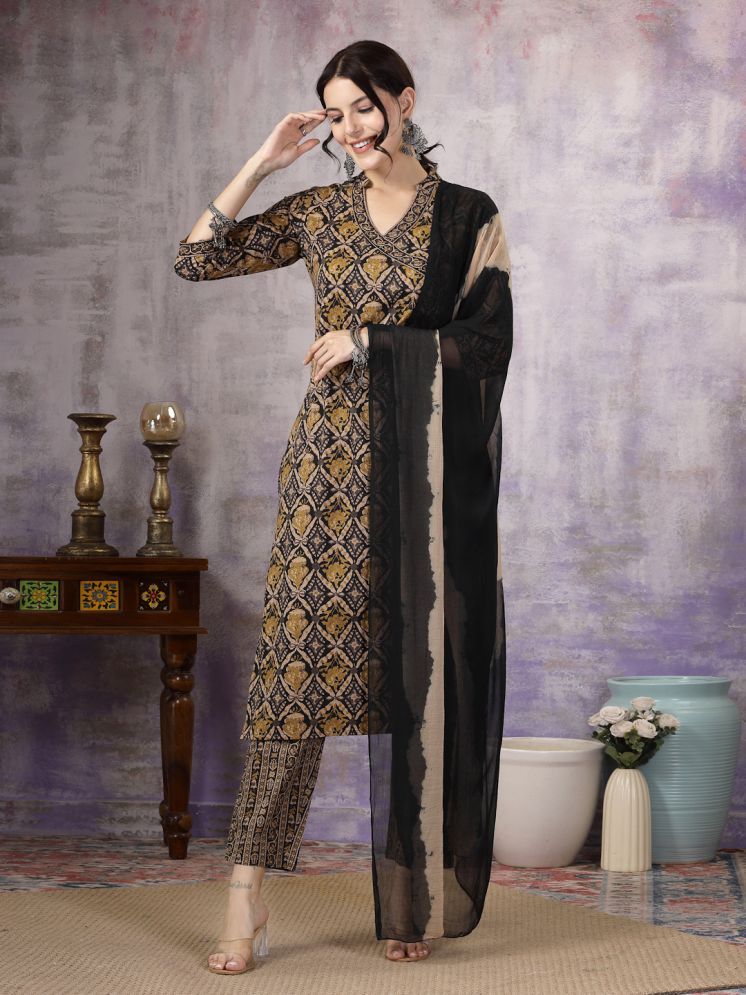     			Stylum Cotton Printed Kurti With Pants Women's Stitched Salwar Suit - Black ( Pack of 1 )