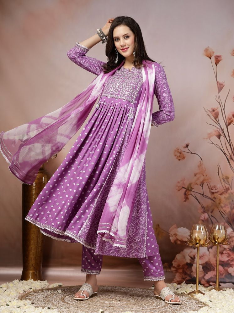     			Stylum Rayon Embroidered Kurti With Pants Women's Stitched Salwar Suit - Purple ( Pack of 1 )