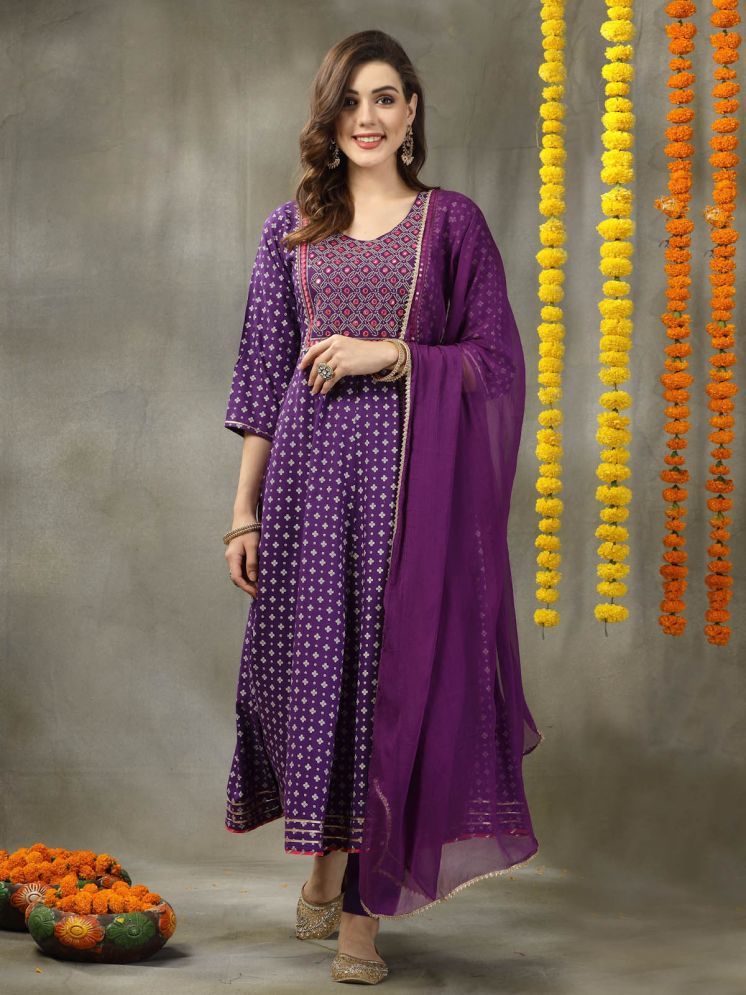     			Stylum Rayon Embroidered Kurti With Pants Women's Stitched Salwar Suit - Violet ( Pack of 1 )