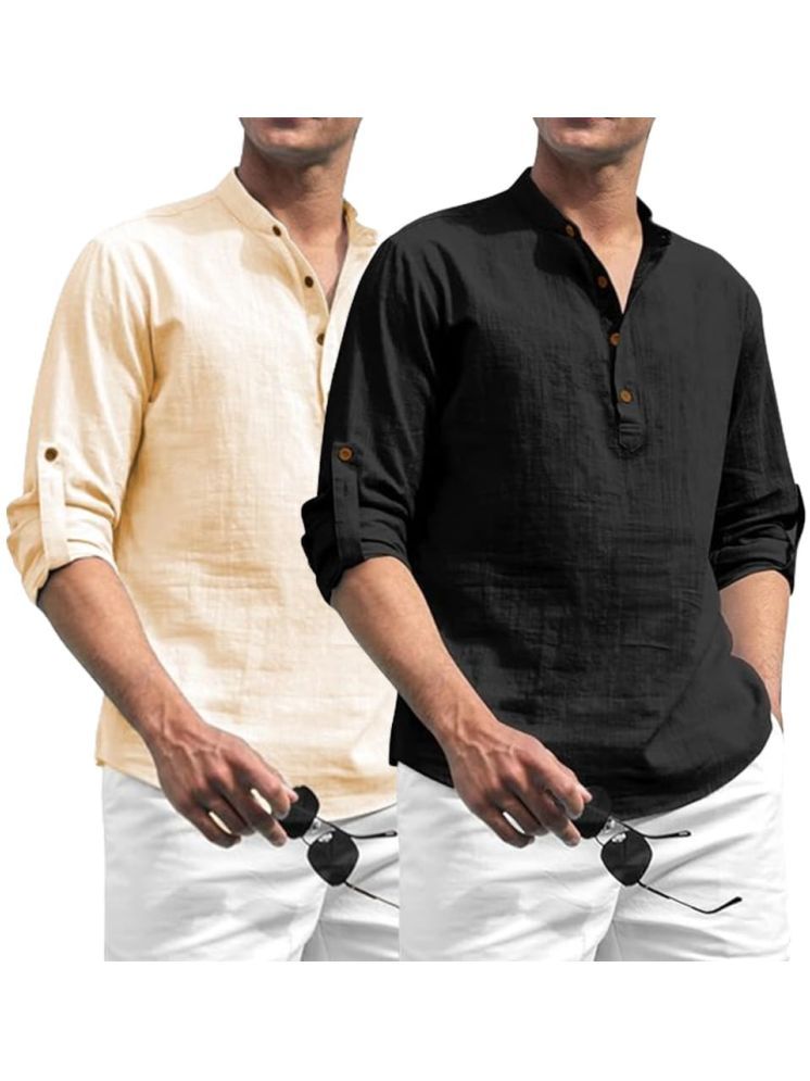     			Vida Loca Beige Cotton Blend Men's Shirt Style Kurta ( Pack of 2 )