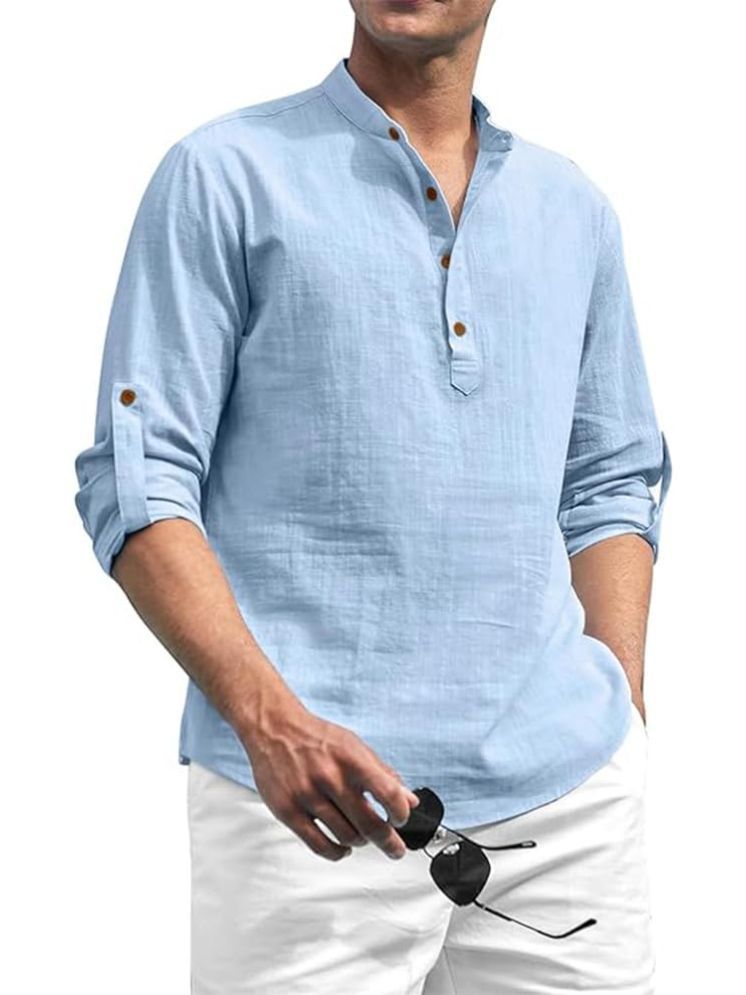     			Vida Loca Light Blue Cotton Blend Men's Shirt Style Kurta ( Pack of 1 )