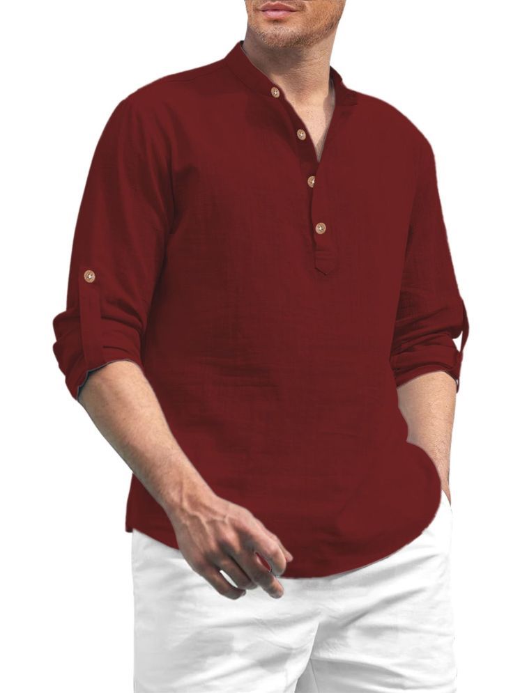     			Vida Loca Maroon Cotton Blend Men's Shirt Style Kurta ( Pack of 1 )