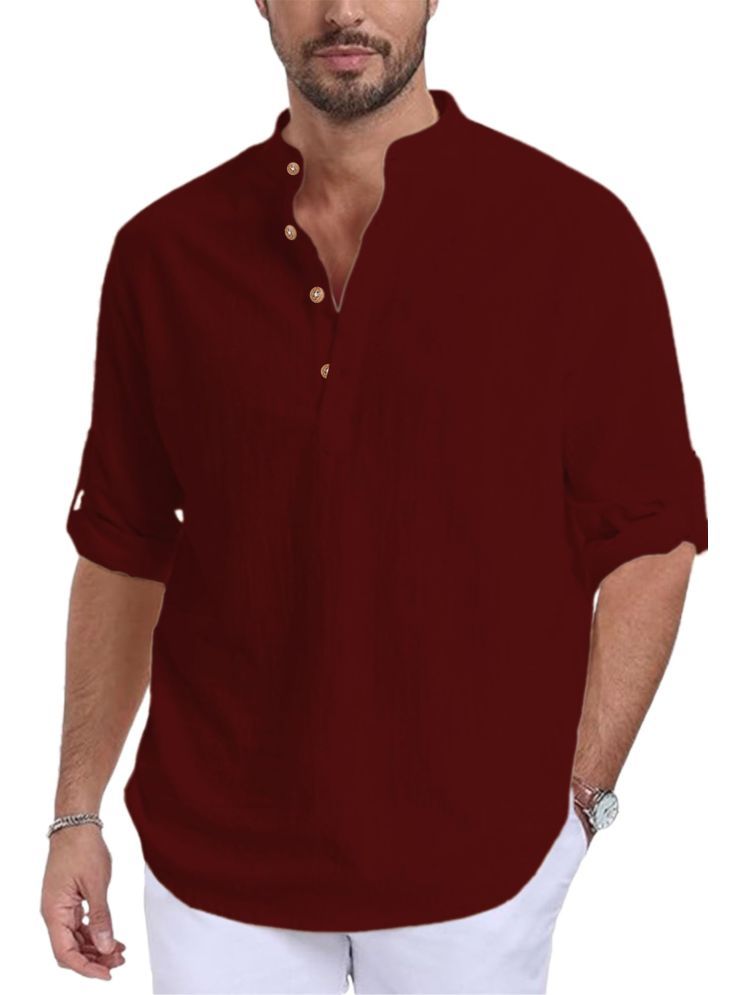     			Vida Loca Maroon Cotton Blend Men's Shirt Style Kurta ( Pack of 1 )