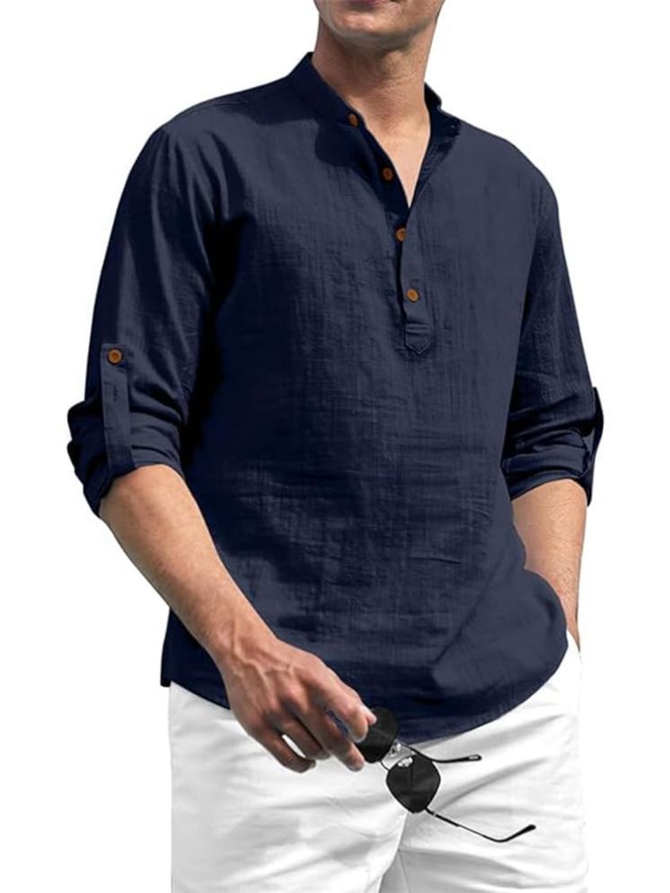     			Vida Loca Navy Blue Cotton Blend Men's Shirt Style Kurta ( Pack of 1 )