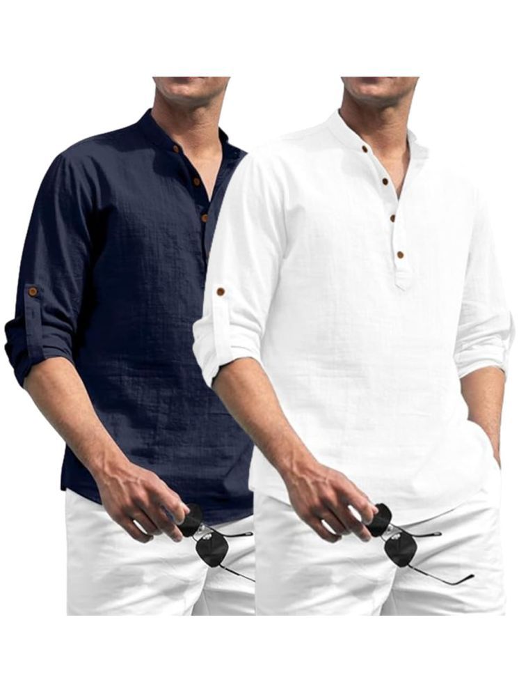     			Vida Loca Navy Blue Cotton Blend Men's Shirt Style Kurta ( Pack of 2 )