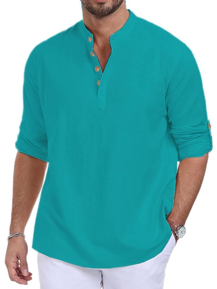     			Vida Loca Turquoise Cotton Blend Men's Shirt Style Kurta ( Pack of 1 )