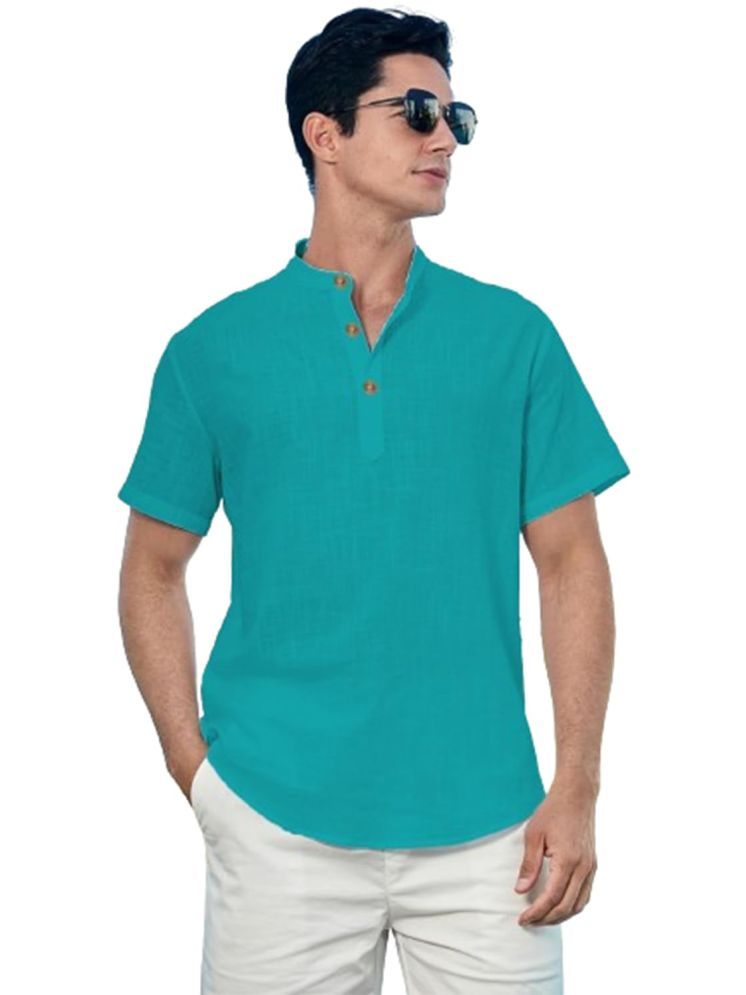     			Vida Loca Turquoise Cotton Blend Men's Shirt Style Kurta ( Pack of 1 )