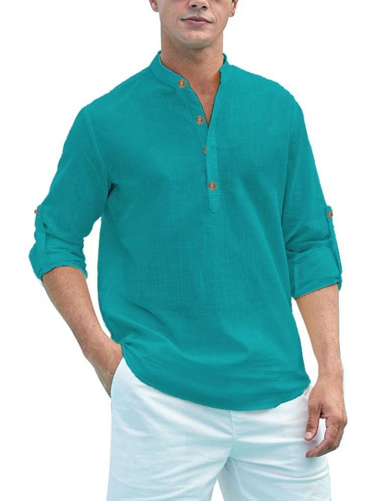     			Vida Loca Turquoise Cotton Blend Men's Shirt Style Kurta ( Pack of 1 )