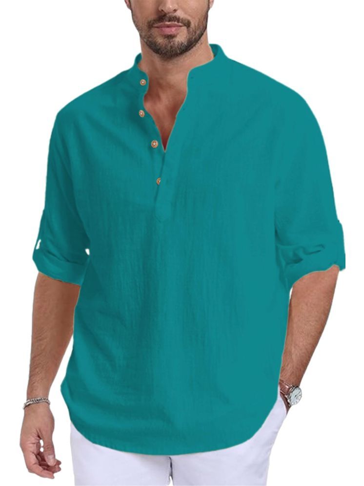     			Vida Loca Turquoise Cotton Blend Men's Shirt Style Kurta ( Pack of 1 )