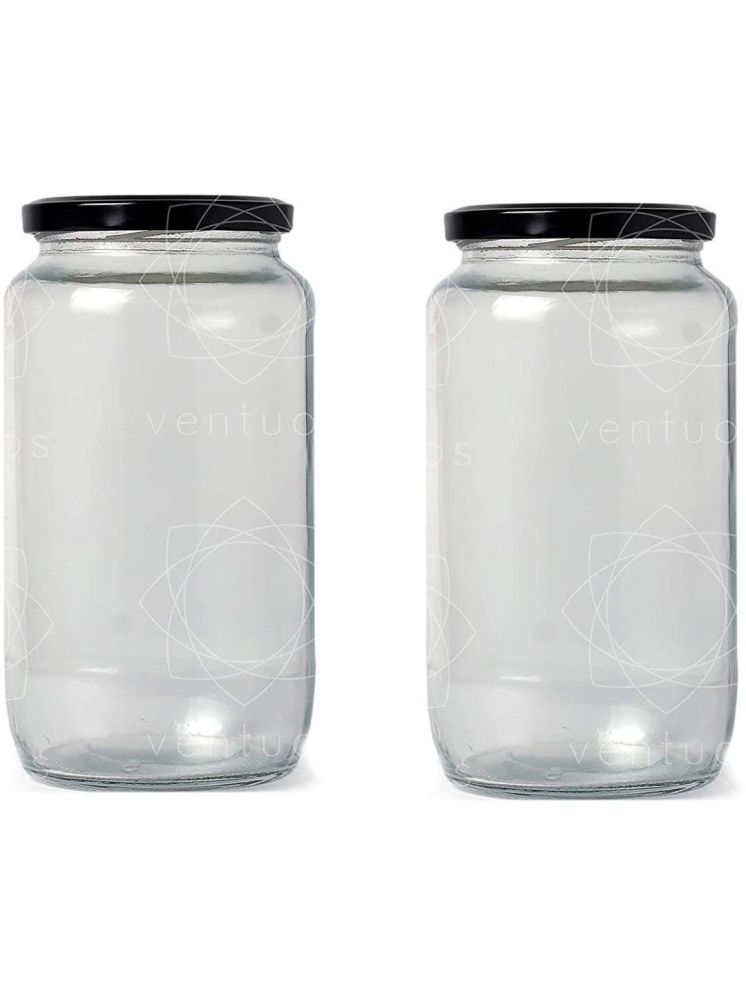     			1st Time Glass Container Jar Glass Transparent Cookie Container ( Set of 2 )