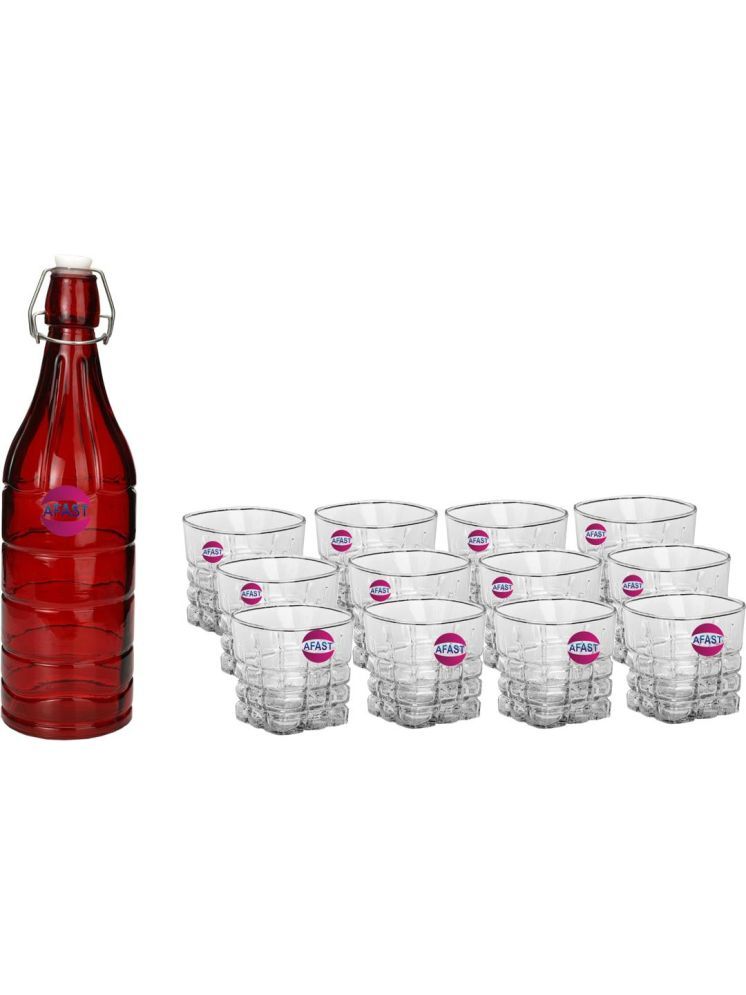     			1st Time Glass Serving Set with Bottle Multicolor Glass Fridge Water Bottle 200 mL ( Set of 13 )