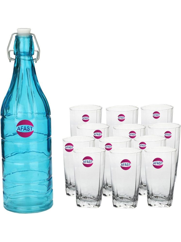     			1st Time Glass Serving Set with Bottle Multicolor Glass Fridge Water Bottle 300 mL ( Set of 13 )