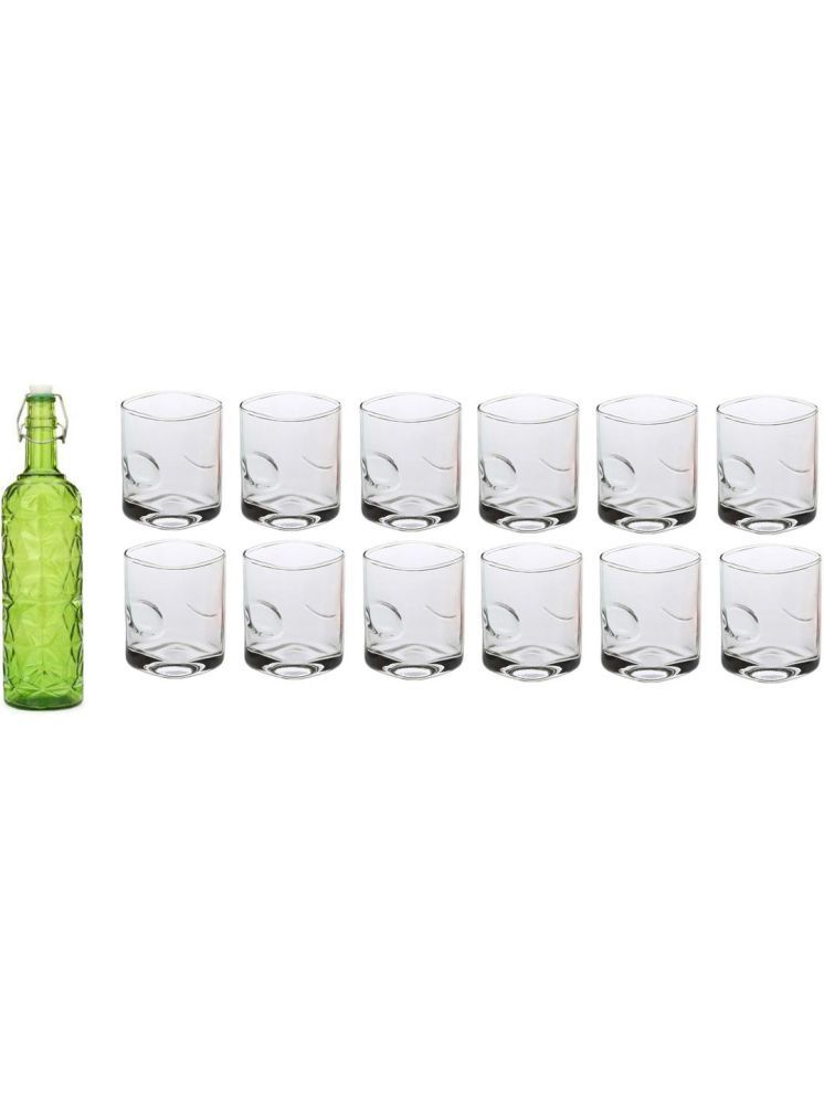     			1st Time Glass Serving Set with Bottle Green Glass Fridge Water Bottle 250 mL ( Set of 13 )