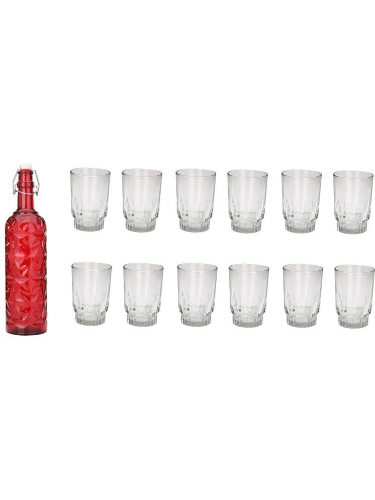     			1st Time Glass Serving Set with Bottle Red Glass Fridge Water Bottle 200 mL ( Set of 13 )