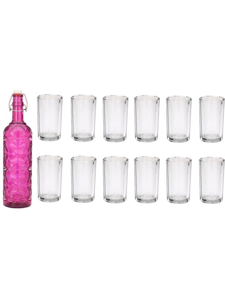     			1st Time Glass Serving Set with Bottle Pink Glass Fridge Water Bottle 150 mL ( Set of 13 )