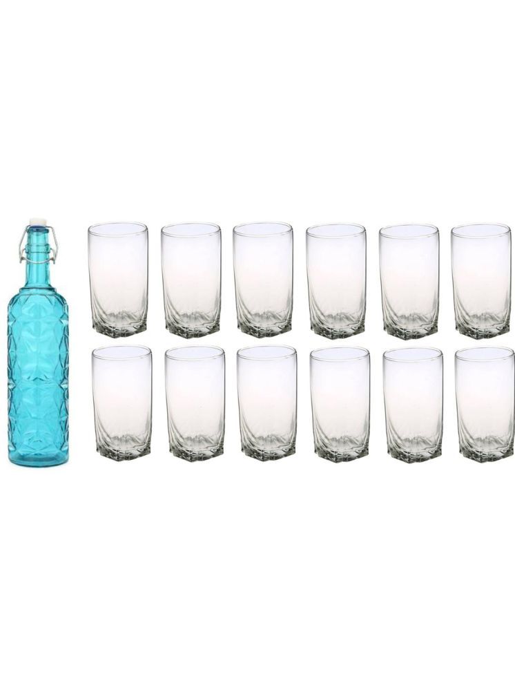     			1st Time Glass Serving Set with Bottle Blue Glass Fridge Water Bottle 300 mL ( Set of 13 )