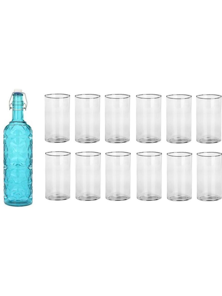     			1st Time Glass Serving Set with Bottle Blue Glass Fridge Water Bottle 270 mL ( Set of 13 )