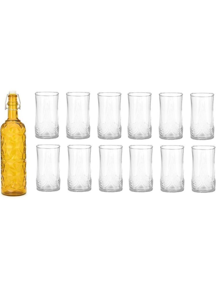     			1st Time Glass Serving Set with Bottle Yellow Glass Fridge Water Bottle 300 mL ( Set of 13 )