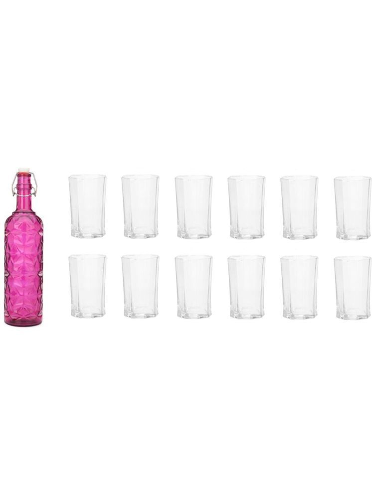     			1st Time Glass Serving Set with Bottle Pink Glass Fridge Water Bottle 200 mL ( Set of 13 )