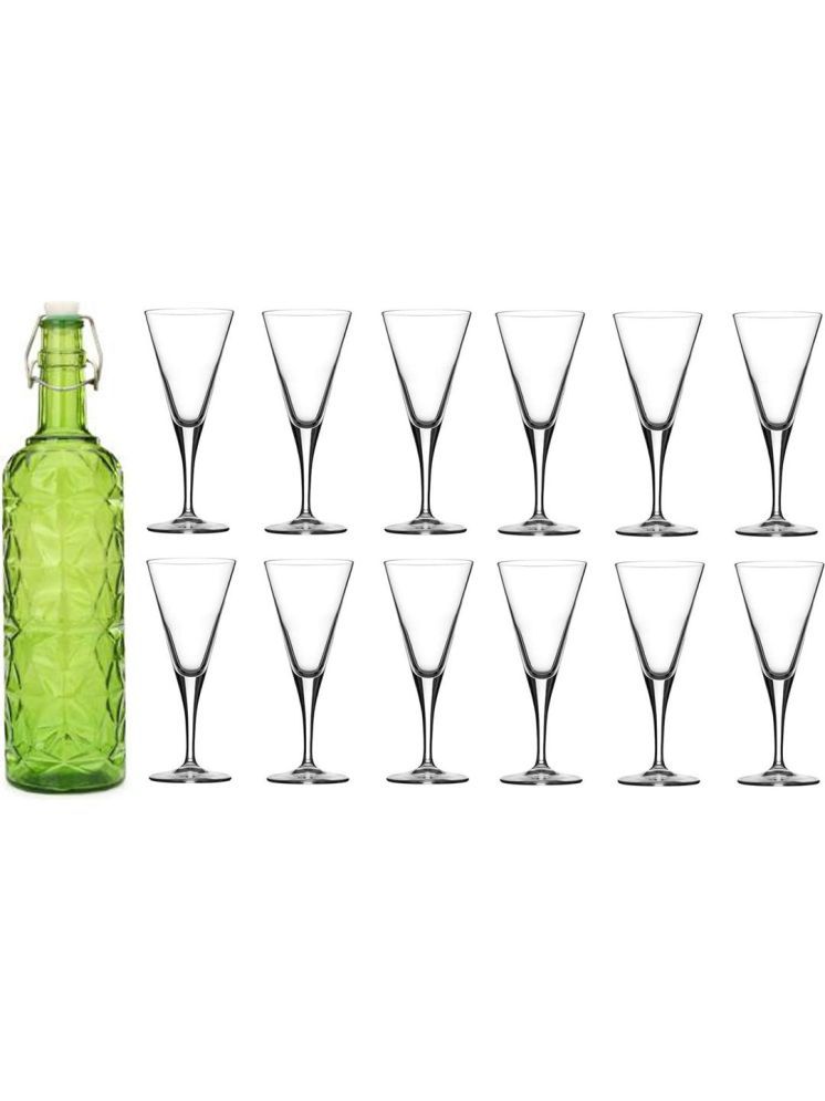     			1st Time Glass Serving Set with Bottle Green Glass Fridge Water Bottle 150 mL ( Set of 13 )