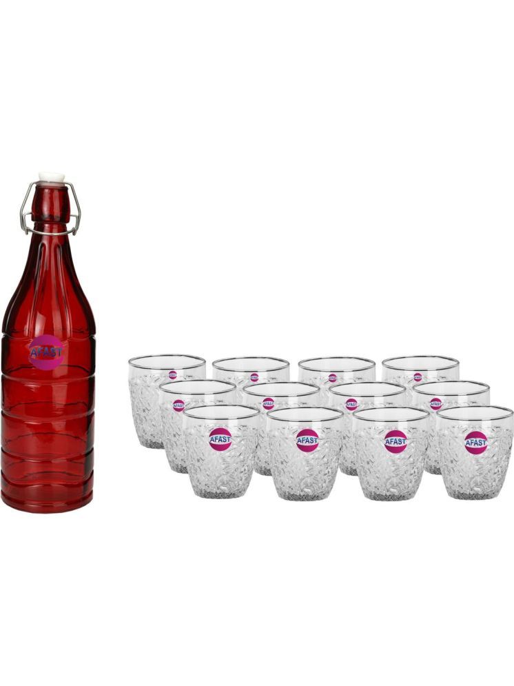     			1st Time Glass Serving Set with Bottle Multicolor Glass Fridge Water Bottle 200 mL ( Set of 13 )