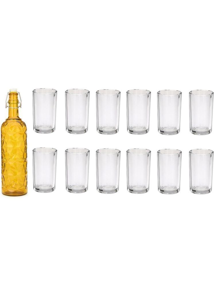     			1st Time Glass Serving Set with Bottle Yellow Glass Fridge Water Bottle 150 mL ( Set of 13 )