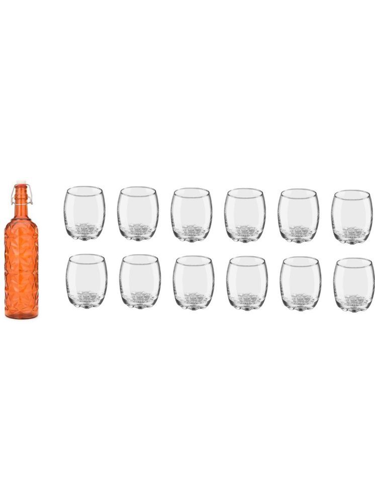     			1st Time Glass Serving Set with Bottle Orange Glass Fridge Water Bottle 270 mL ( Set of 13 )