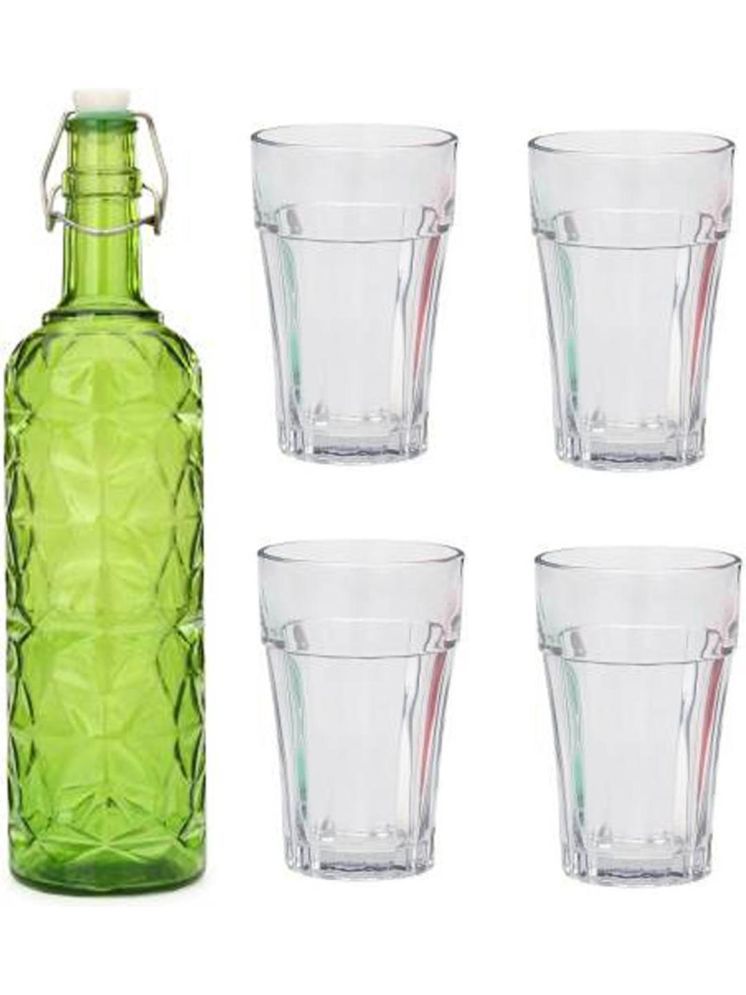     			1st Time Glass Serving Set with Bottle Green Glass Fridge Water Bottle 150 mL ( Set of 5 )