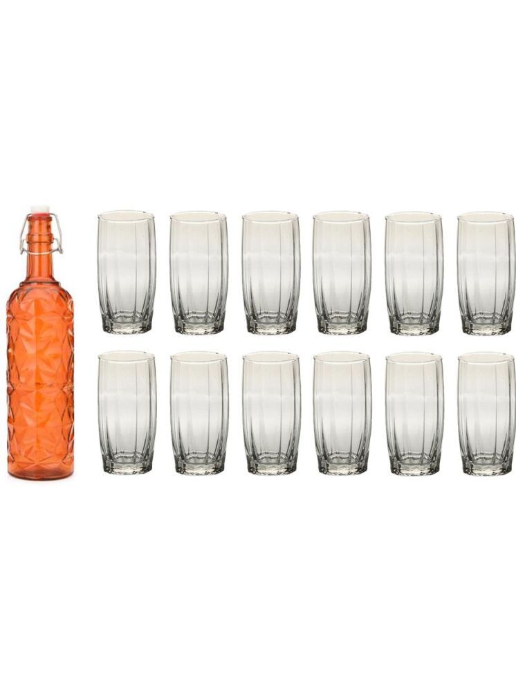     			1st Time Glass Serving Set with Bottle Orange Glass Fridge Water Bottle 200 mL ( Set of 13 )