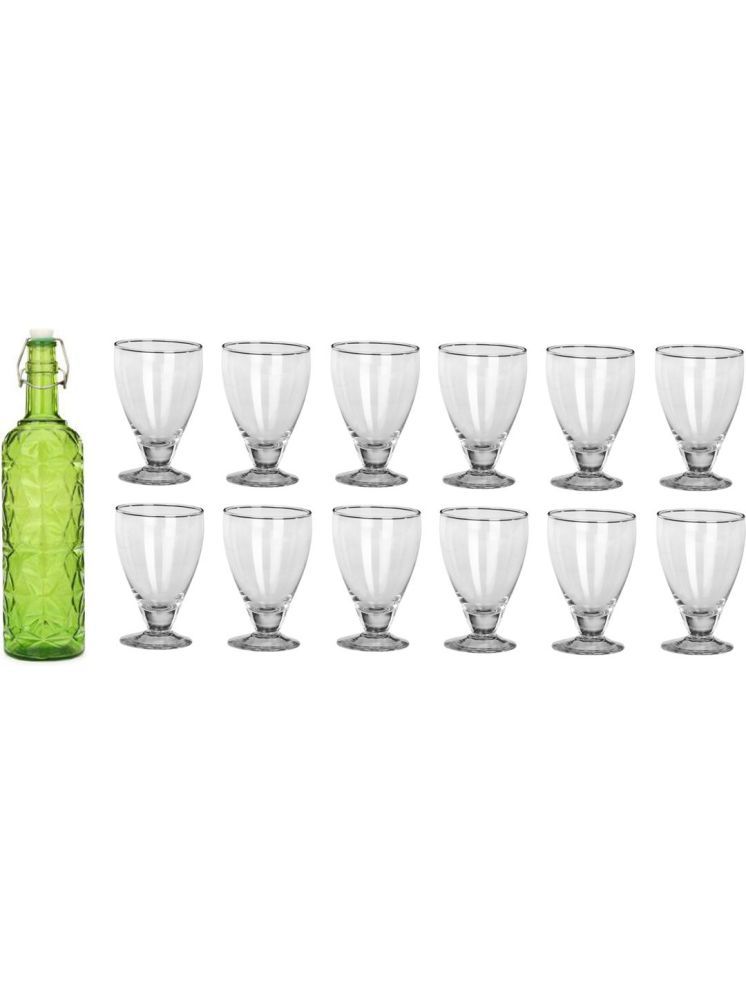     			1st Time Glass Serving Set with Bottle Green Glass Fridge Water Bottle 250 mL ( Set of 13 )