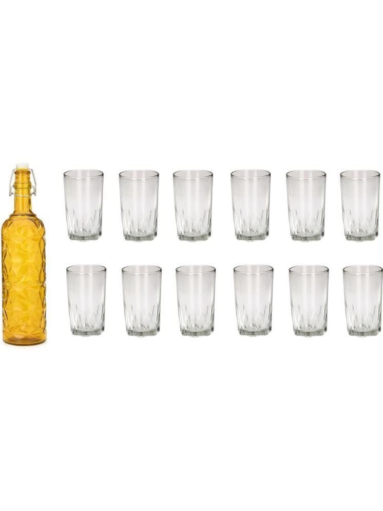     			1st Time Glass Serving Set with Bottle Yellow Glass Fridge Water Bottle 200 mL ( Set of 13 )