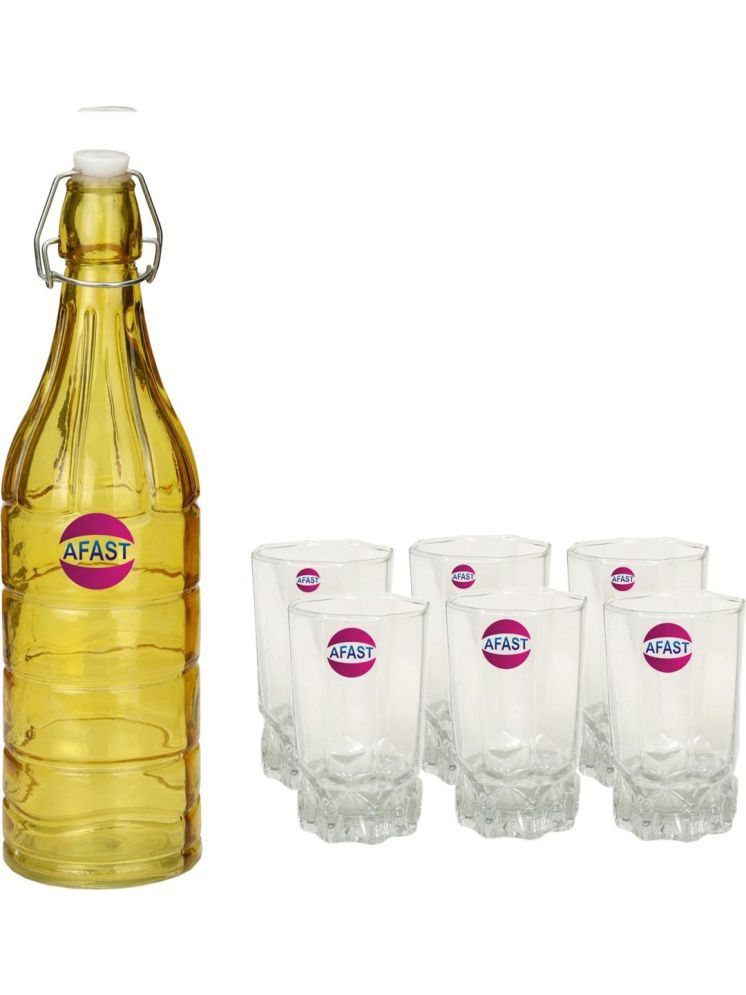     			1st Time Glass Serving Set with Bottle Multicolor Glass Fridge Water Bottle 300 mL ( Set of 7 )